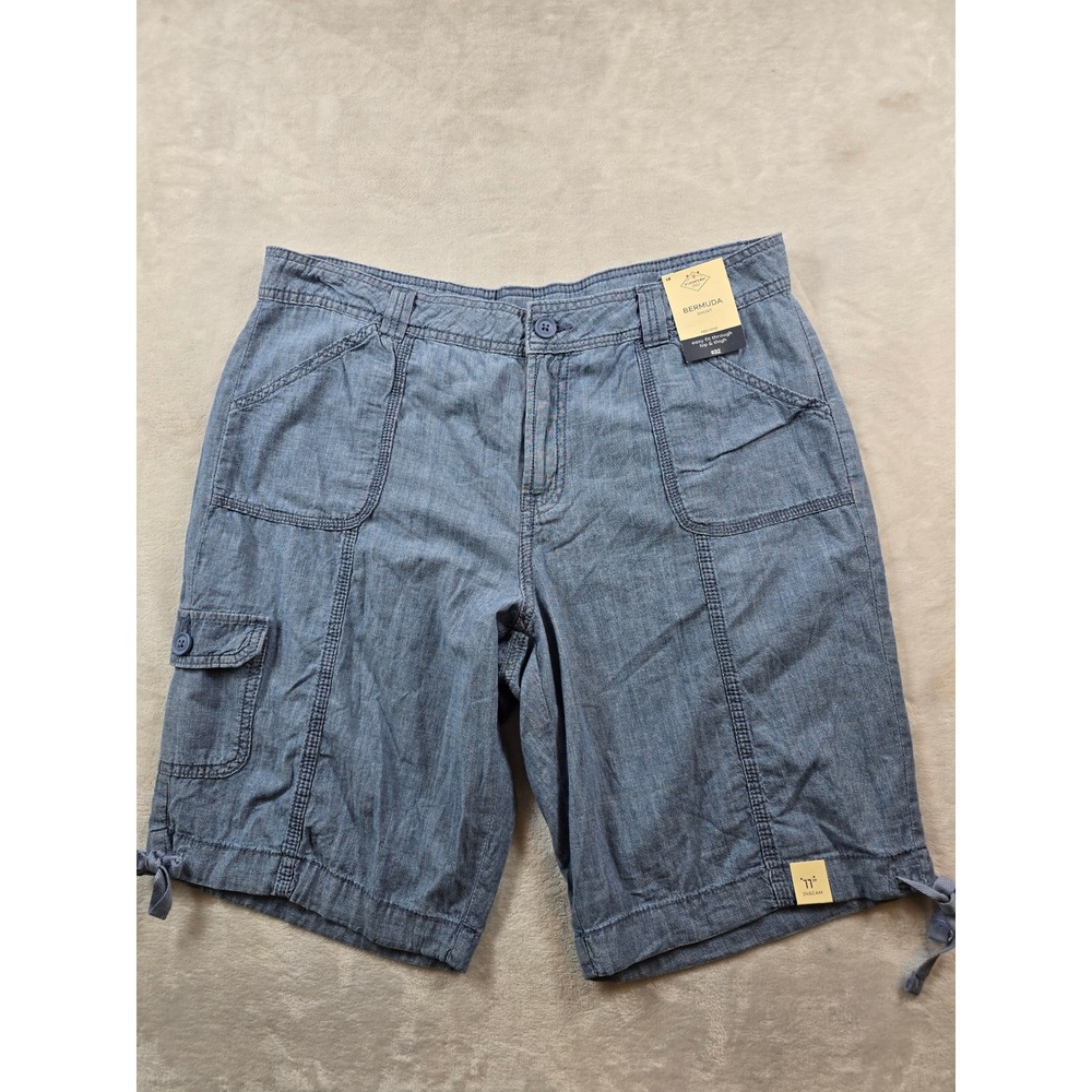 St. John's Bay Bermuda Shorts Womens 14 Blue Cotton Mid Rise Cargo Chambray NEW - Picture 2 of 7
